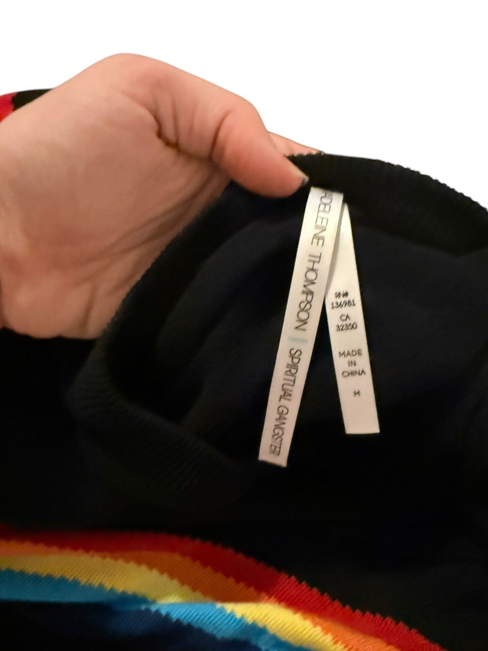 Madeleine Thompson x Spiritual Gangster Rainbow Stripe Knit Sweater Size M Black - Picture 3 of 4